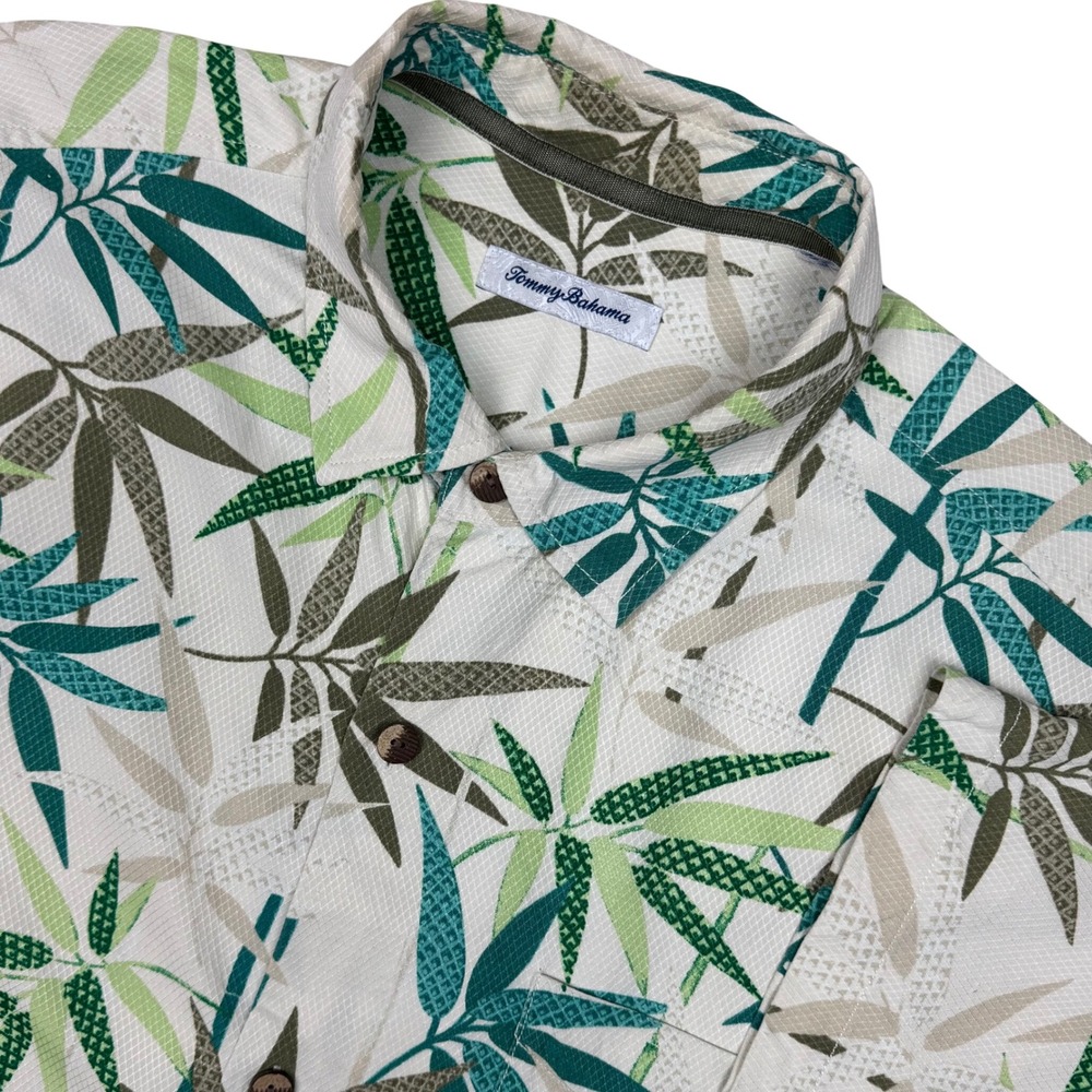 Tommy Bahama Silk Hawaiian Shirt Mens XL Bamboo Leaf Print Button Up